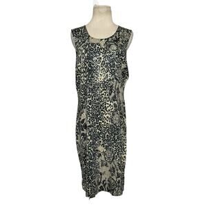 Nick & Sarah cream gray animal print sleeveless sheath dress size XL